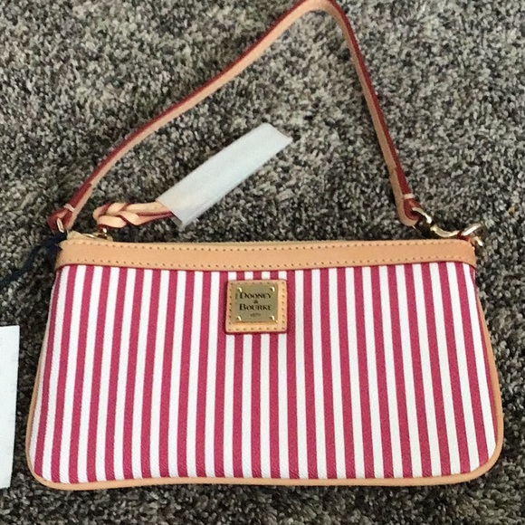 Dooney & Bourke pink & white striped bag/wristlet. New with tags. - Picture 2 of 9
